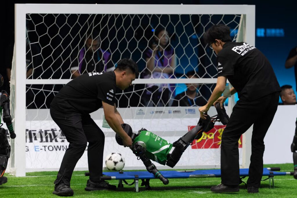 They were even designed to self-right after falling – though several required "stretcher" assistance during the game, adding a touch of unpredictable realism to the proceedings/The Independent/Web
