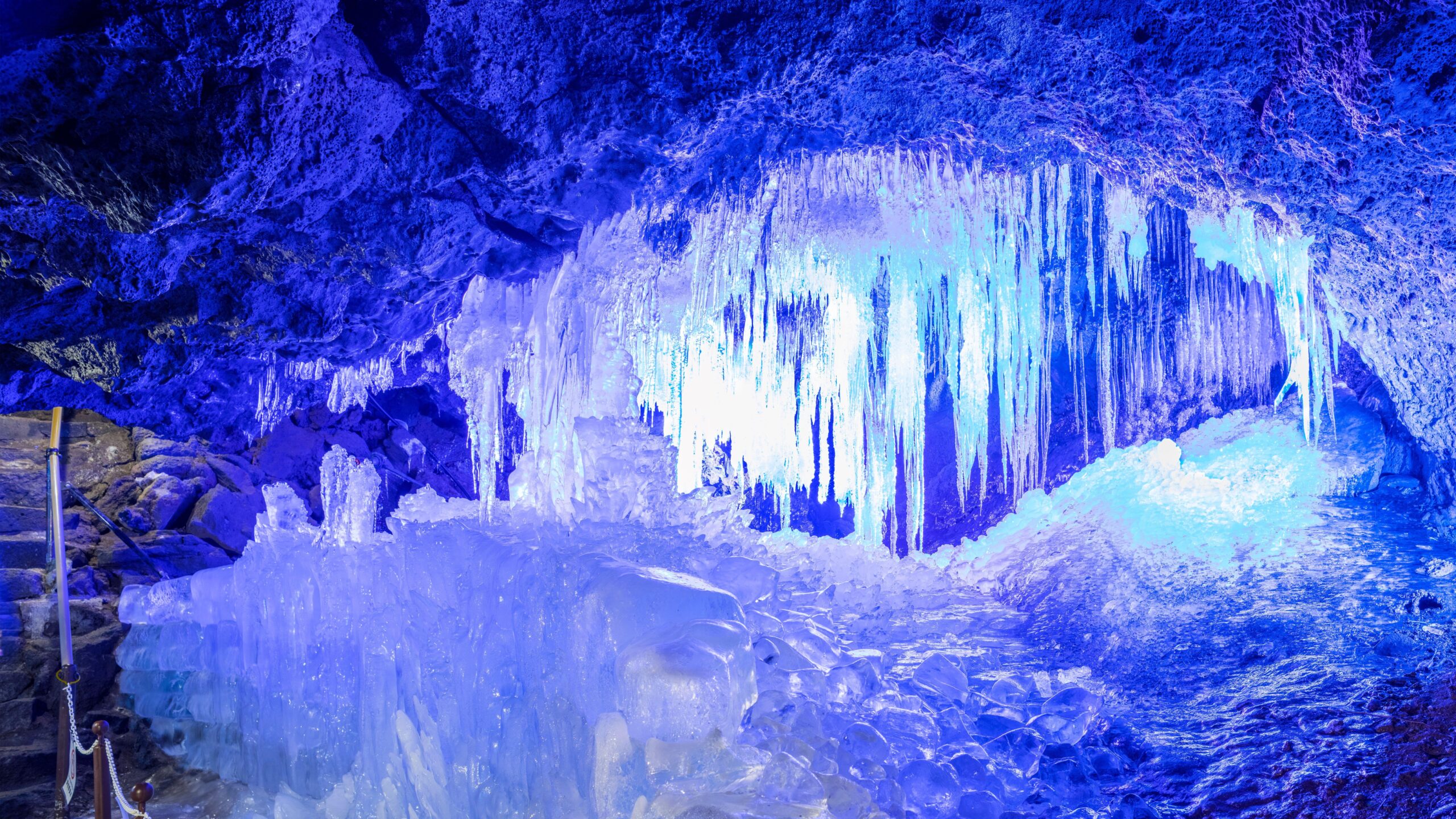 Narusawa Ice Cave: Lava tube with 10 feet tall ice pillars buried at the foot of Mt. Fuji
