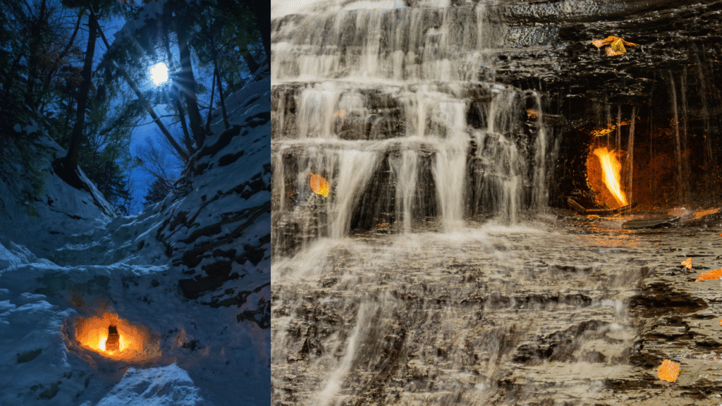 Eternal Flame Falls: A small waterfall in New York that hides a cave filled with immortal fire