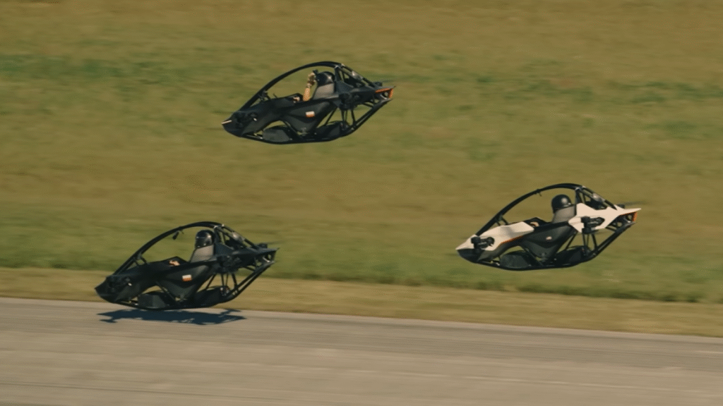 Watch four flying cars go head-to-head in the new Formula One of the Sky.