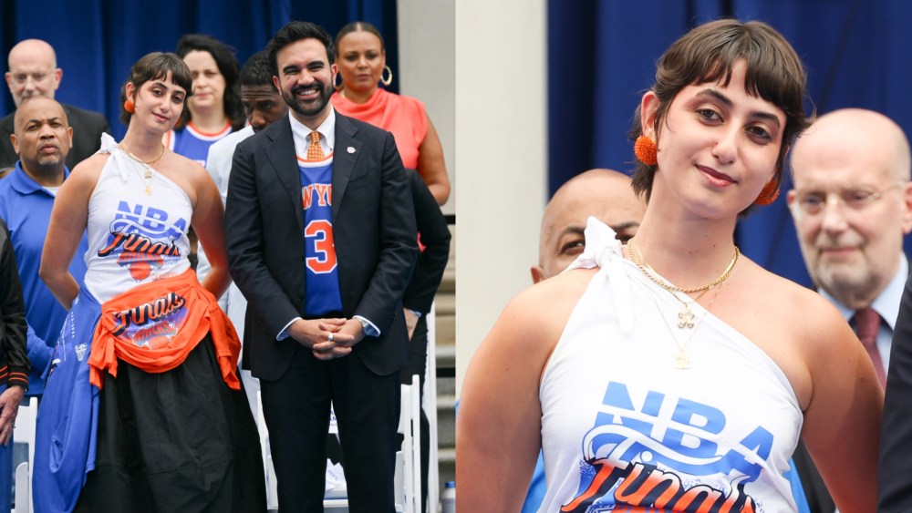 Rama Dowaj Styles Upcycled Knicks Shirt by Claire Sullivan