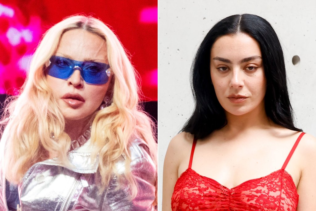 Madonna and Charlie XCX sit together at YSL men’s fashion show in Paris