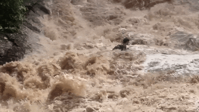 Tourists are shown being swept downstream in Mae Sa Waterfall flash flood in Thailand