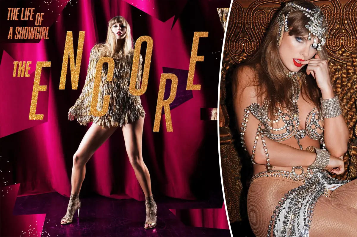Taylor Swift sparkles in fringe minidress for ‘The Life of a Showgirl: The Encore’