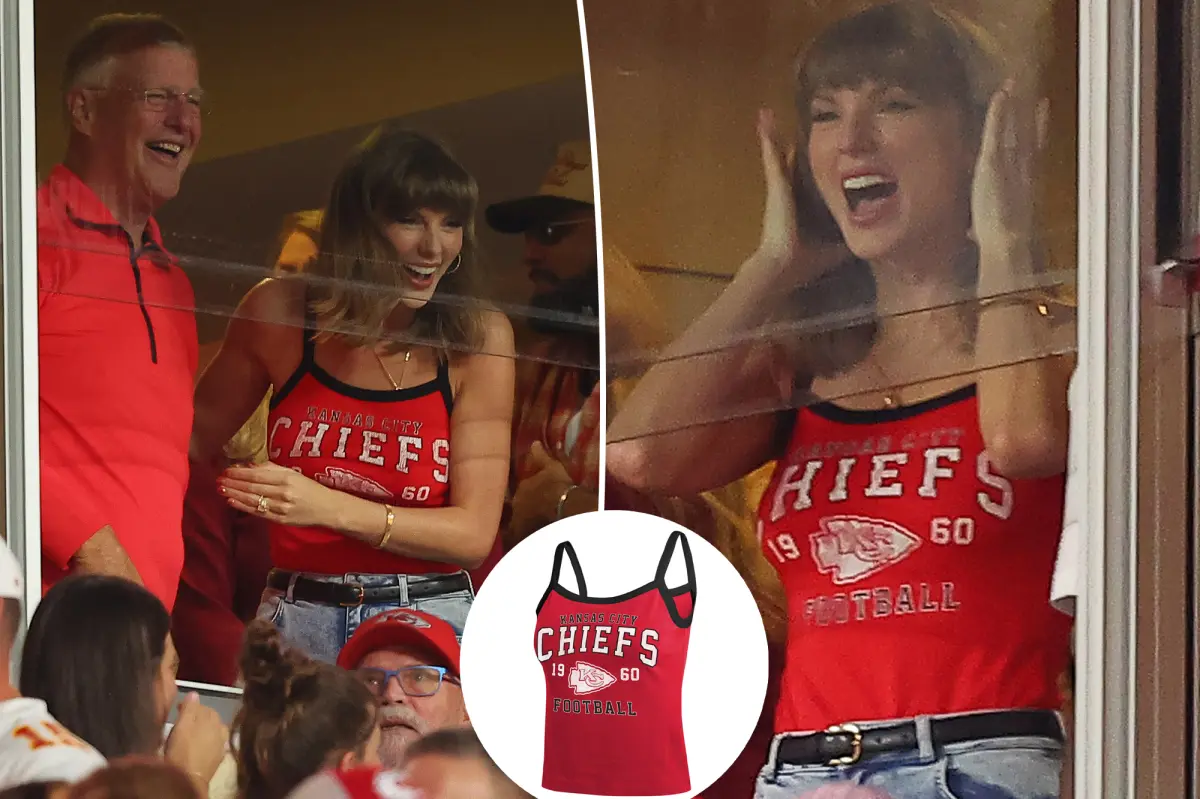 Taylor Swift sports tank top by Erin Andrews at Chiefs vs. Colts game